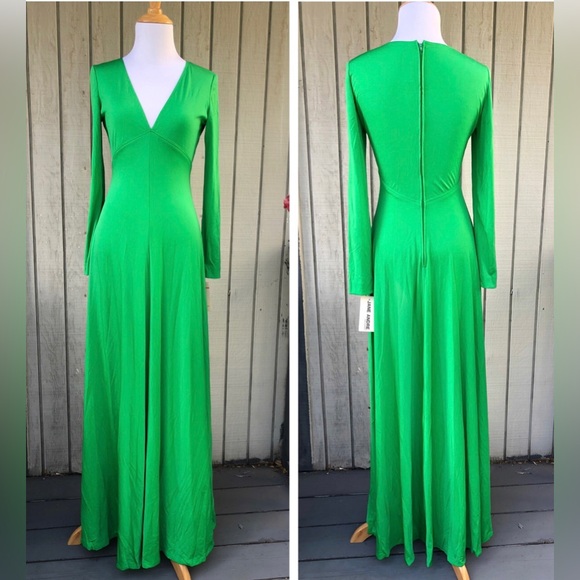 Jane Andre Dresses & Skirts - SOLD Vintage 70s 80s Jane Andre Elegant V-neck Jersey Long Sleeve Green Maxi 8